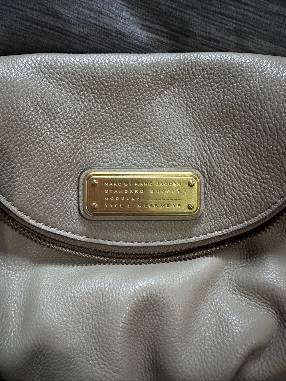Marc by Marc Jacobs Taupe Leather Shoulder Bag with Gold Plaque